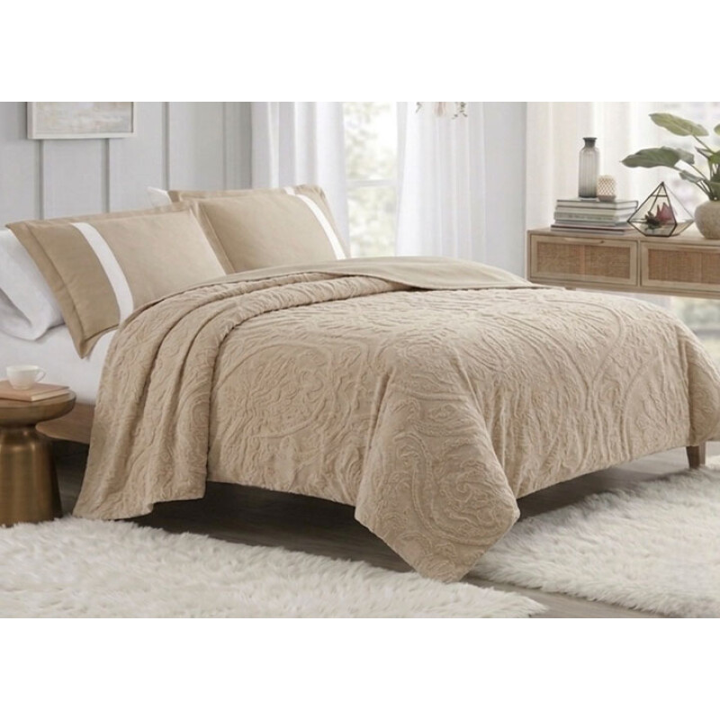 Manta Cotton Flor Corderito 2 Plazas Frazada Polar Premium 230x240 Reversible Sherpa Cálida Suave BEIGE