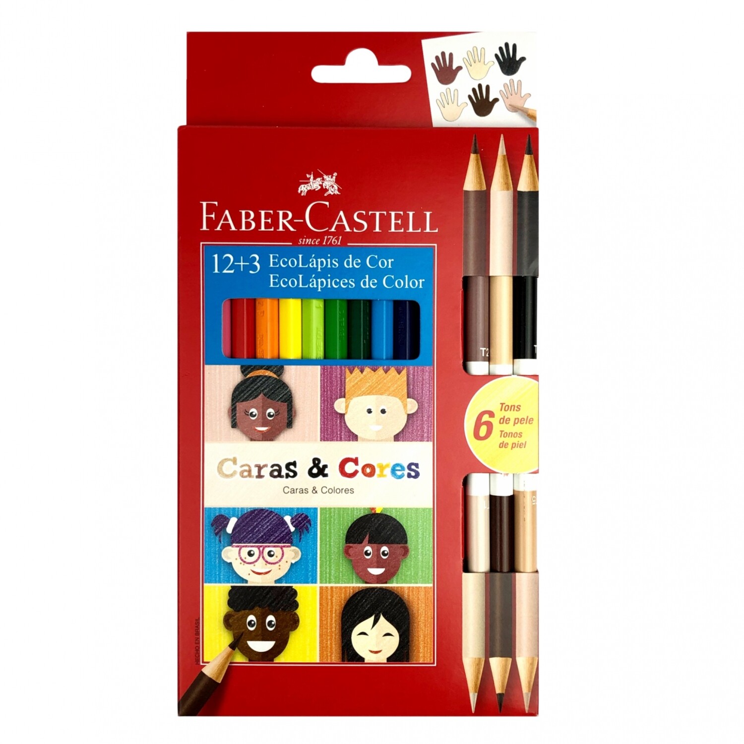 Lápices de Colores Caras y Colores Faber-Castell 12 + 3 — Ardo Mayorista