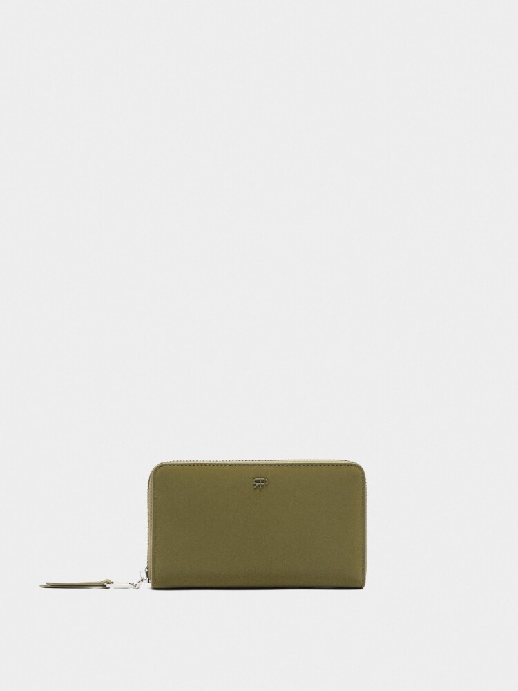 Cartera De Textura Suave Con Cierre De Cremallera M verde