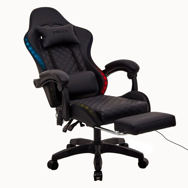 Silla Gamer Con Luces Led Ergonomica Escritorio y apoyapies con Cuero Sintético Imback Color Negro Silla Gamer Con Luces Led Ergonomica Escritorio y apoyapies con Cuero Sintético Imback Color Negro