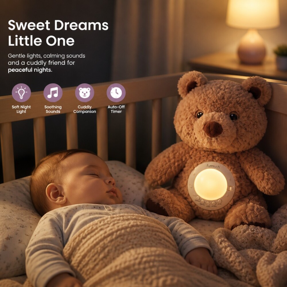 Cunero poryector velador con movimiento, música y luz - oso beige Cunero poryector velador con movimiento, música y luz - oso beige