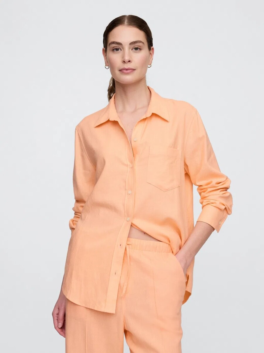 Camisa De Lino Brannan Mujer - Orange Kiss Neon 