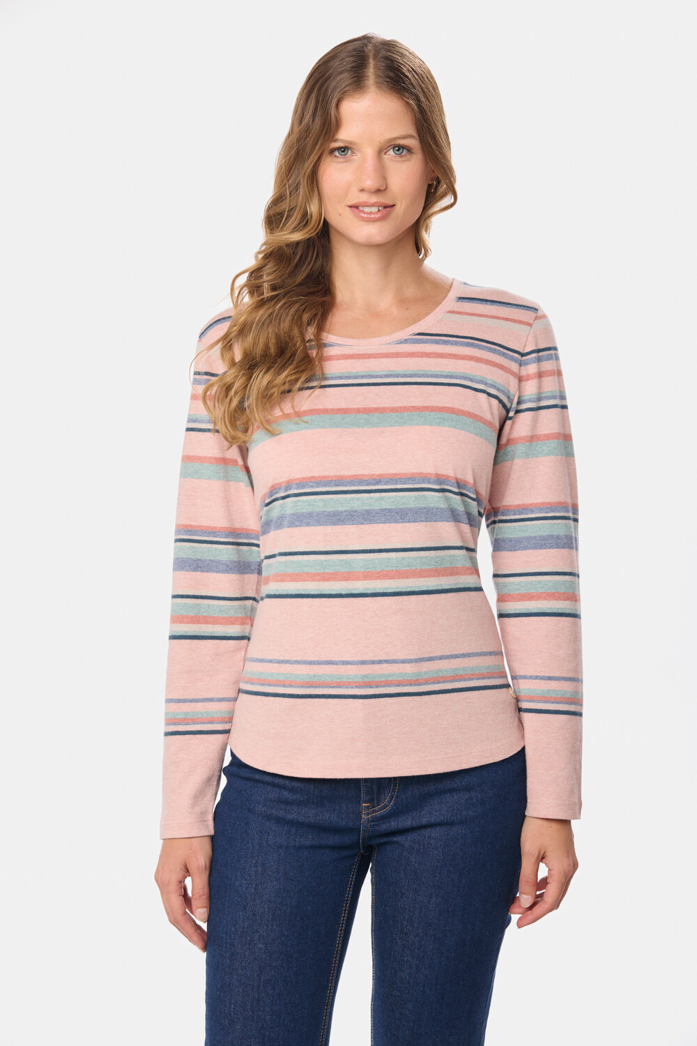 REMERA RAYADA MANGA LARGA Coral