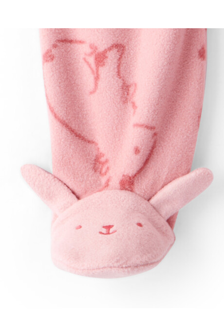 Pijama una pieza de micropolar, con pie, rosado, diseño conejos Sin color