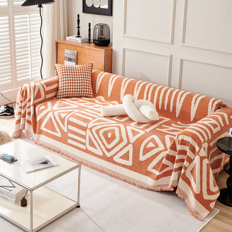 Manta sillon y cama triángulos 130x180cm naranja