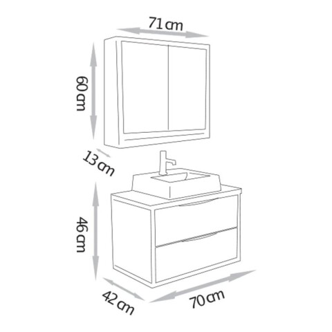 Mueble de Baño Suspendido Lorena (70cm) C/ Botiquín Espejo y Bacha de Marmolina | Diseño Contemporáneo Beige Mueble de Baño Suspendido Lorena (70cm) C/ Botiquín Espejo y Bacha de Marmolina | Diseño Contemporáneo Beige