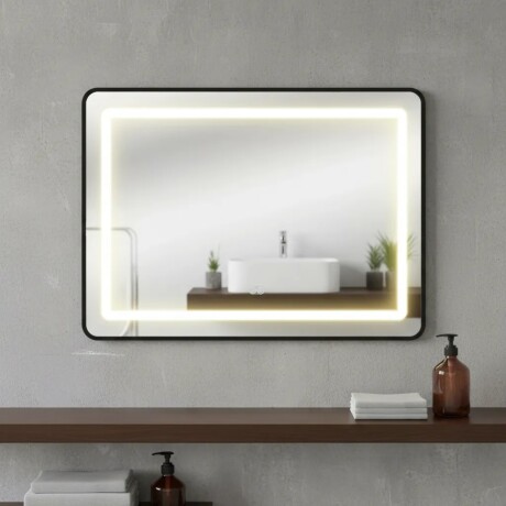 Espejo Horizontal Lumax Suleban c/marco y luz 90x70cm Negro