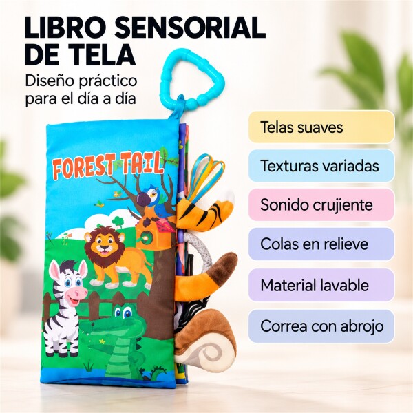 Libro Sensorial de Tela para Bebé con Colas y Texturas Azul 1