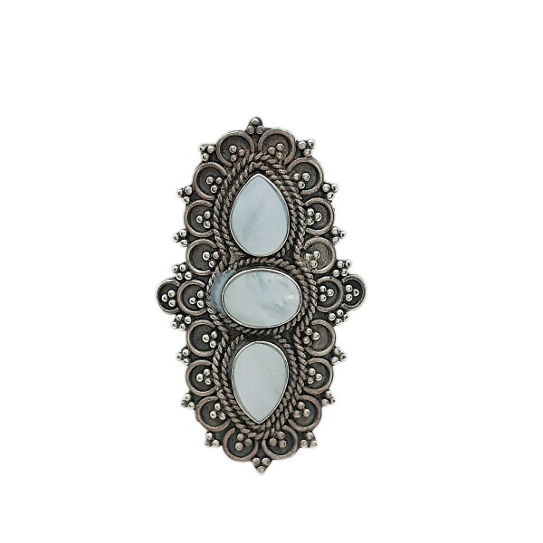 Anillo Trilogy-Plata 925 Antigua Ajustable-Piedra Nacar-AN3378 conpiedra