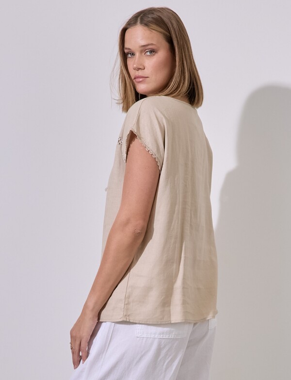 Blusa Lino Puntilla KHAKI