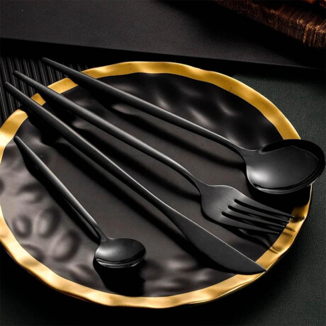 Juego Set De Cubiertos 24p Acero Inoxidable Cocina Negro