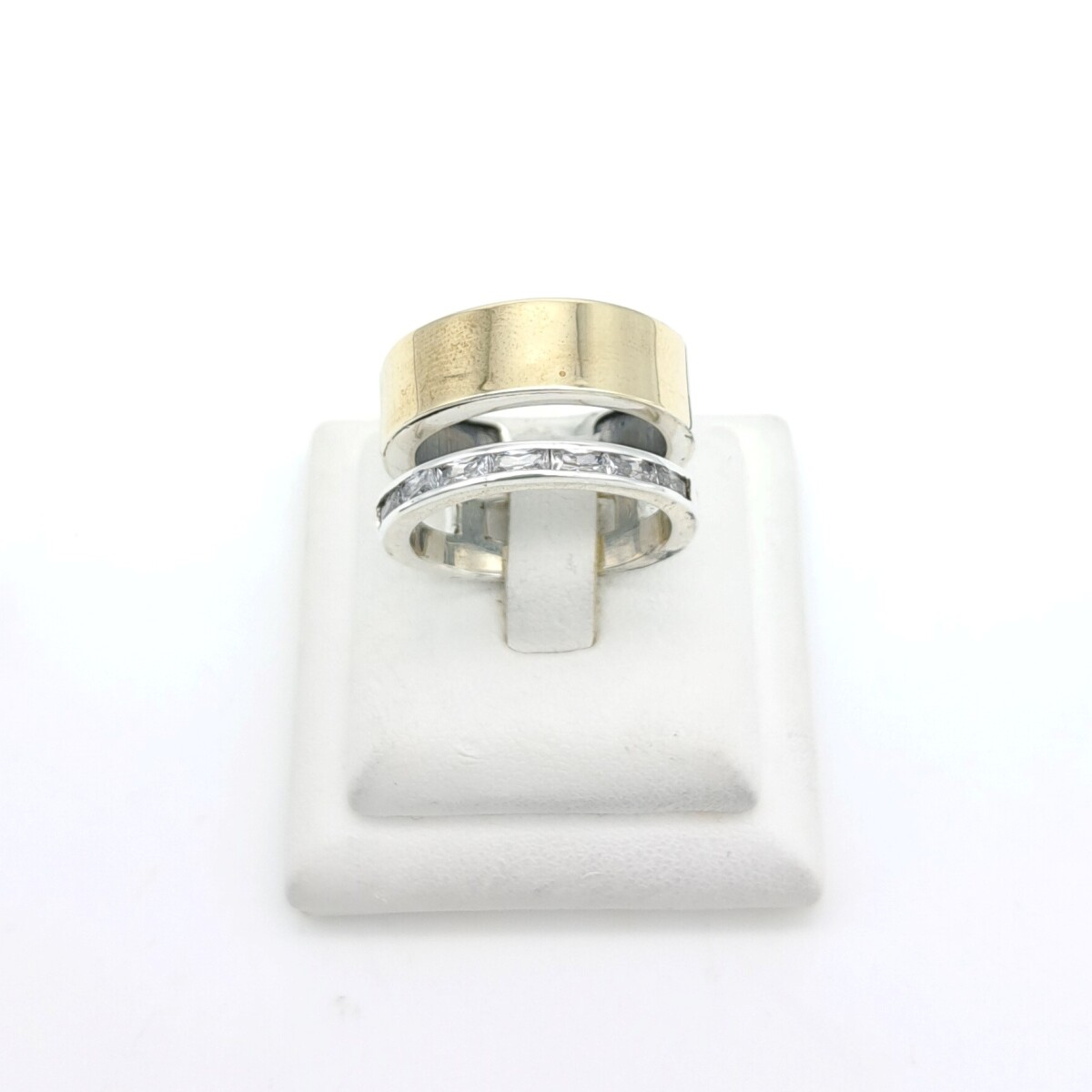 Anillo de plata 925, double en oro 1 ktes y circonas. 