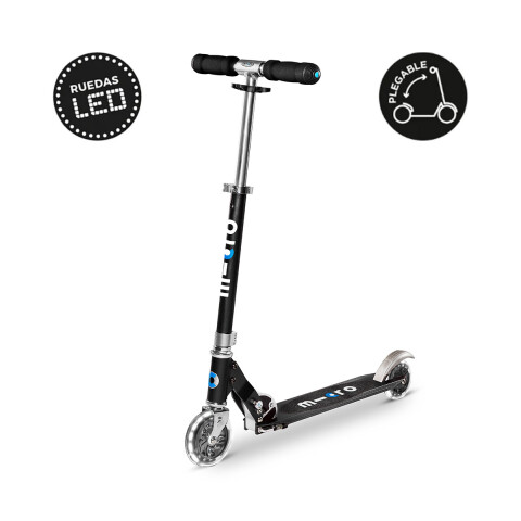 Monopatín Micro Sprite Plegable LED Ajustable con 2 Ruedas NEGRO