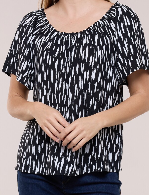 Blusa Holgada Escote Redondo Elastizado NEGRO/BLANCO