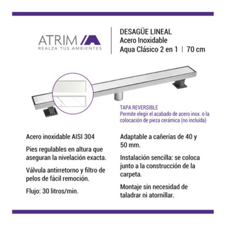 Desague para Ducha Lineal 2 en 1 Ceramic 70cm Cromo Mate Desague para Ducha Lineal 2 en 1 Ceramic 70cm Cromo Mate