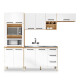 JUEGO DE MOBILIARIO DE COCINA LINEA AMETISTA, PILETA MESADA Y GRIFERIA DE PARED NOGAL Y BLANCO