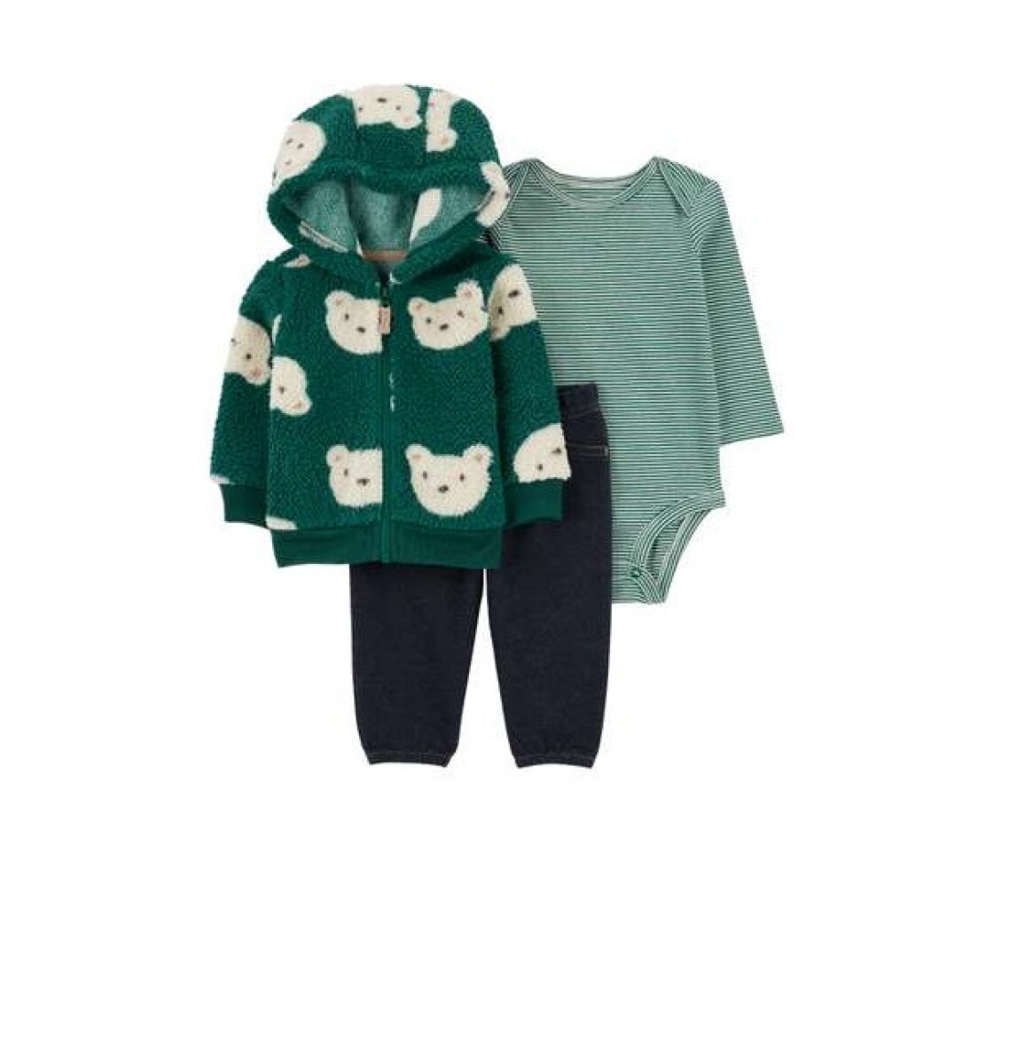 Conjunto Carters Campera Fleece , pantalon y bodie OSO verde RN 
