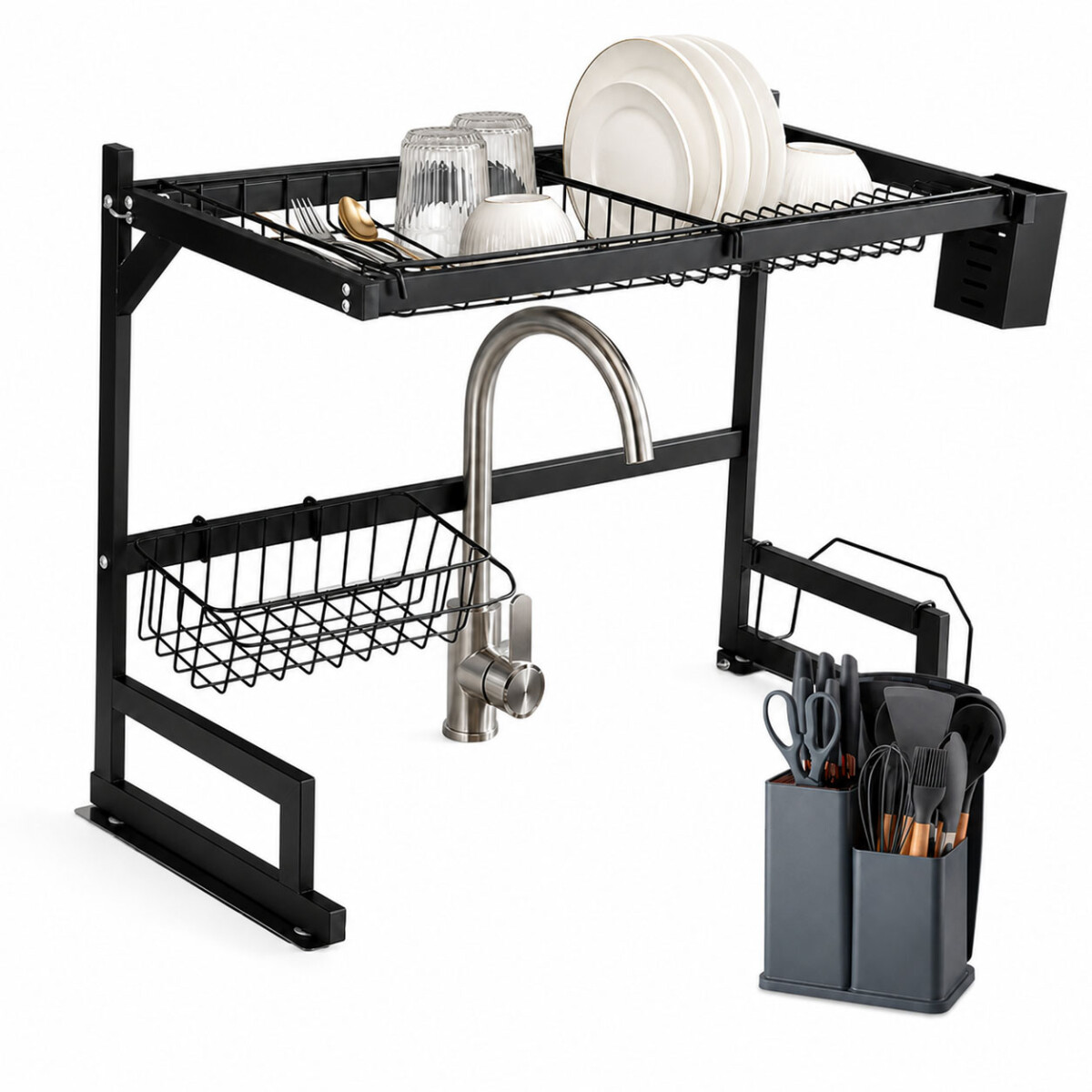 Set Utensilios Cocina 19Pz + Escurridor Ac.Inox Sobre Mesada - Gris 