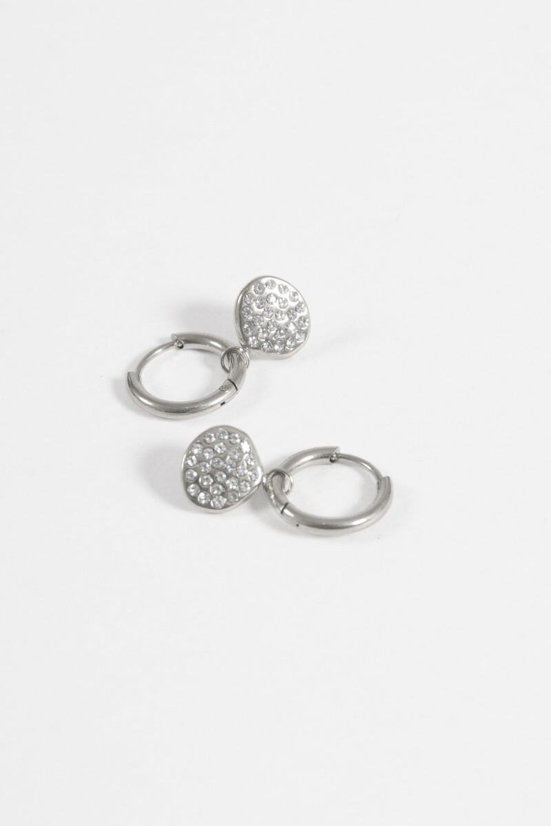Aros acero moneda strass plateado