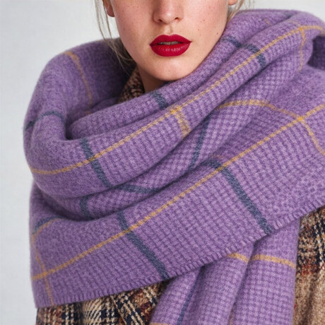 Bufanda cuadriculada con flecos - 58x180cm Violeta