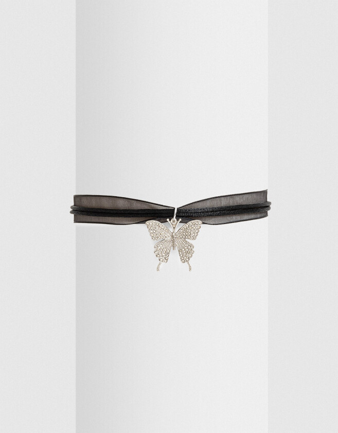 Chokers Con Mariposas Choker Cinta Con Mariposa - Plateado
