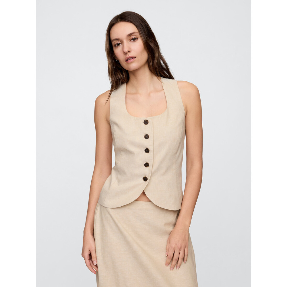 V-SCOOP NECK VEST - BEACHY LINEN - FLAX LINEN 