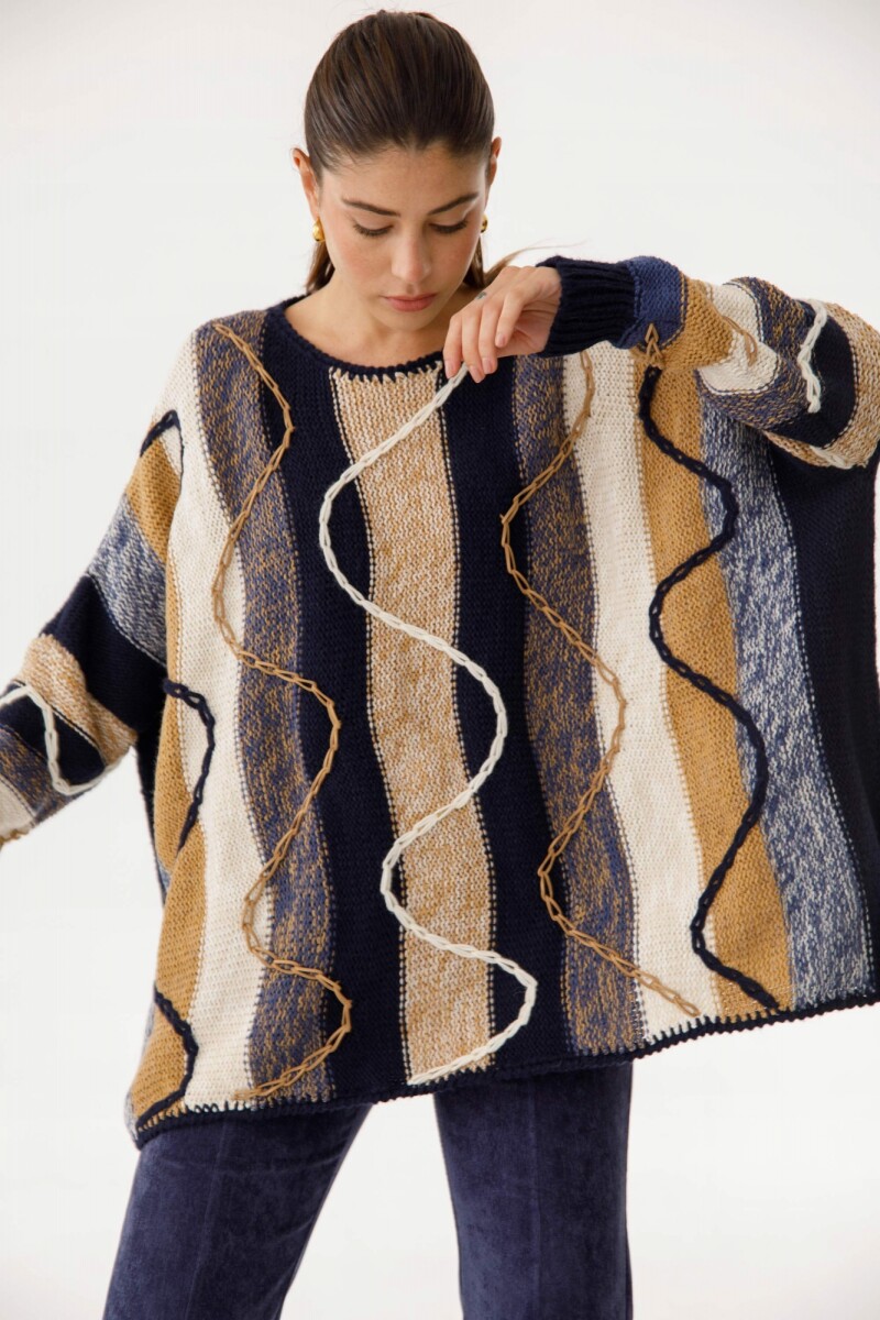 Sweater Ritmo - Camel/Crudo/Azul 