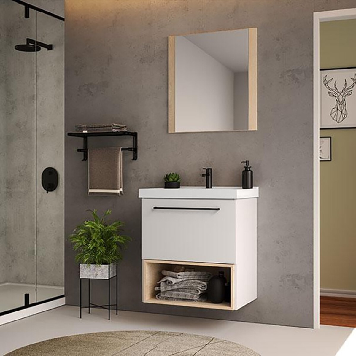 Conjunto De Baño Gales Color Branco/faia / 60 Cm 