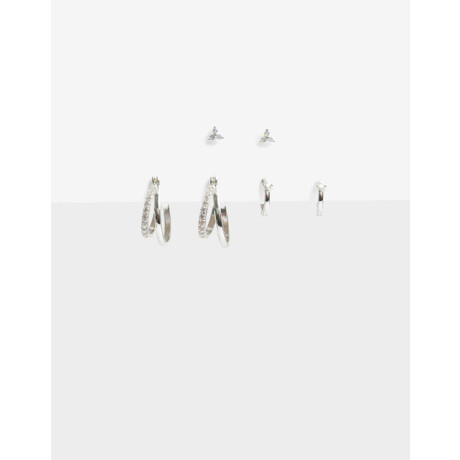 Set De Aros Cubic Zirconia Plateado