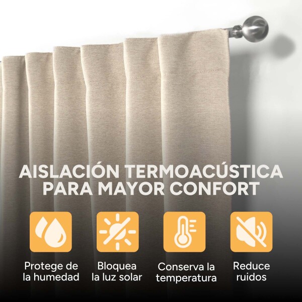 Cortina Blackout 100% Engomada Termica Set 2 Paños Tipo Lino Variante Color Beige