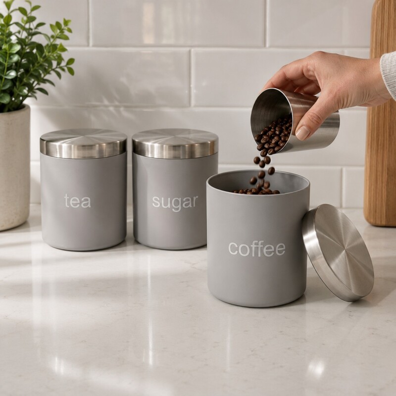 Set de 3 Frascos para Cocina de Plástico con Tapa de Metal Set de 3 Frascos para Cocina de Plástico con Tapa de Metal