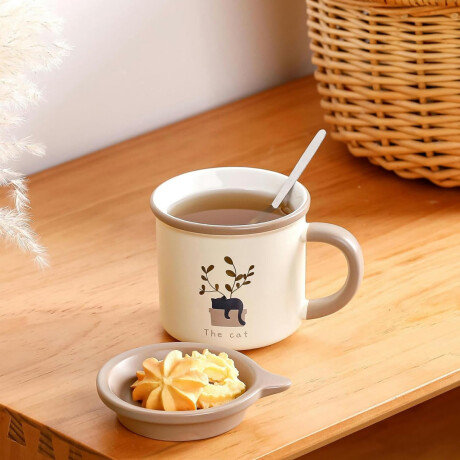Taza de cerámica con tapa platito Beige
