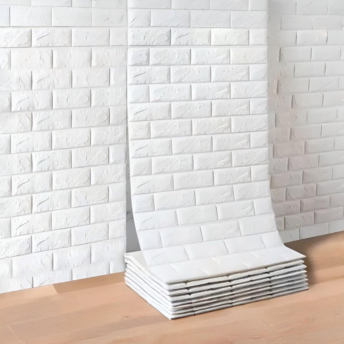 Revestimiento Pared Adhesivo 3d Piedra Ladrillo 20 Mts x 0,70 Mts - Variante Color Blanco 