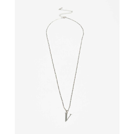 Collar Largo Inicial V Plateado Rodio