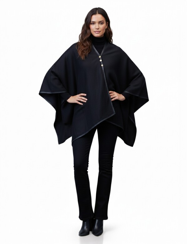 Ruana Botones Ribete NEGRO