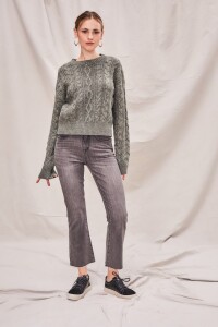 Sweater Textura Con Lurex Verde