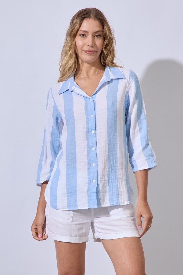 Camisa Algodon Lineas CELESTE/MULTI