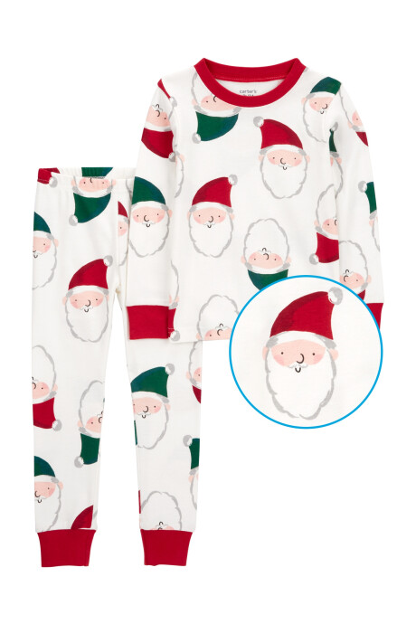 Pijama dos piezas de algodón, pantalón y remera, diseño navideño Sin color