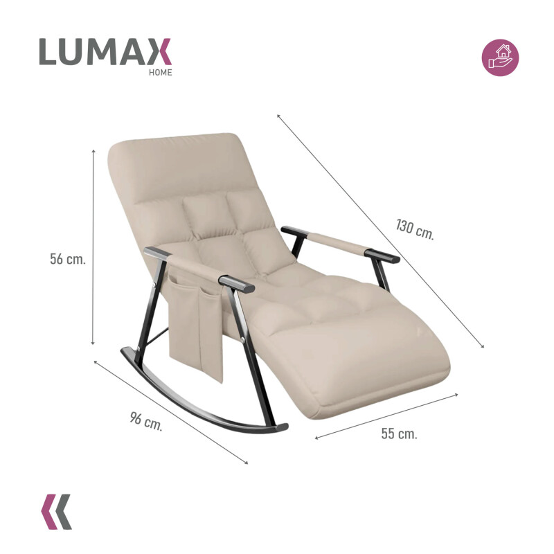 Sillón Reposera Lumax Mecedora Respaldo bolsillo Ajustable Beige