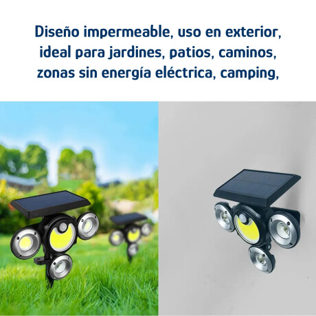 Foco Solar de Exterior 4 Paneles Led Ajustables c/Sensor Mov Negro