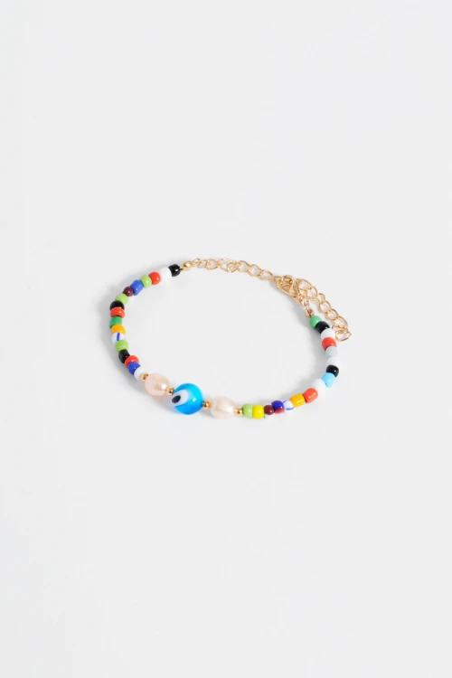 Pulsera cuentas piedra natural y vidrio multicolor