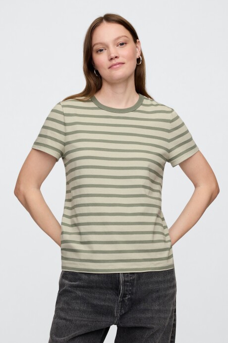 Remera A Rayas Cuello Redondo Mujer Green Stripe
