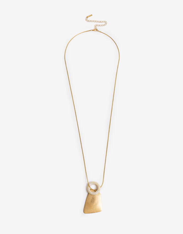 Collares Largos Piedra Collar Largo Metal Y Piedra - Dorado Oro Cepillado Mate