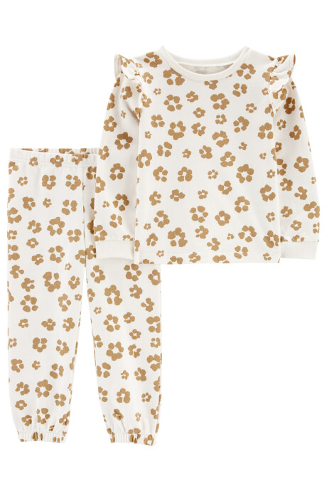 Set dos piezas pantalón y remera manga larga con volados de algodón con felpa diseño leopardo Sin color