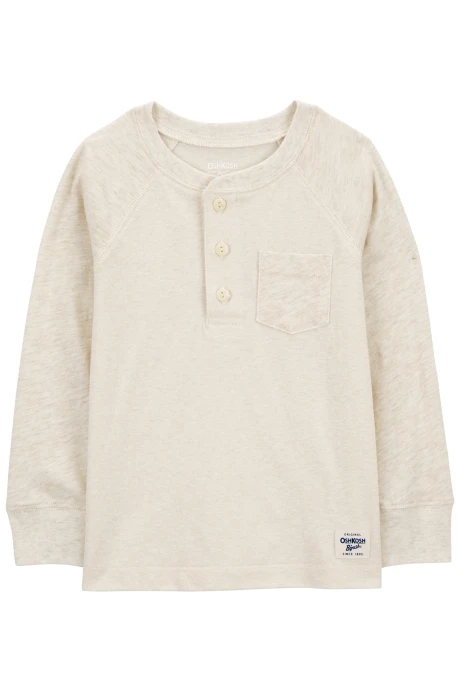 Remera henley de algodón, manga larga, crema. Talles 2-5T Remera henley de algodón, manga larga, crema. Talles 2-5T