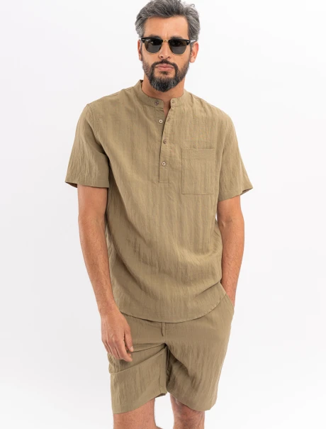 Camisa m/c cuello mao tostado