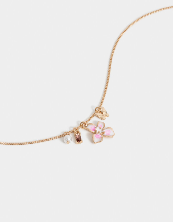 Cadena Corta con Dije Con flores Collar Corto Con Flores - Dorado