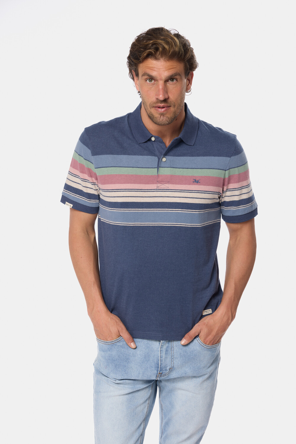 REMERA POLO RAYADA Azul