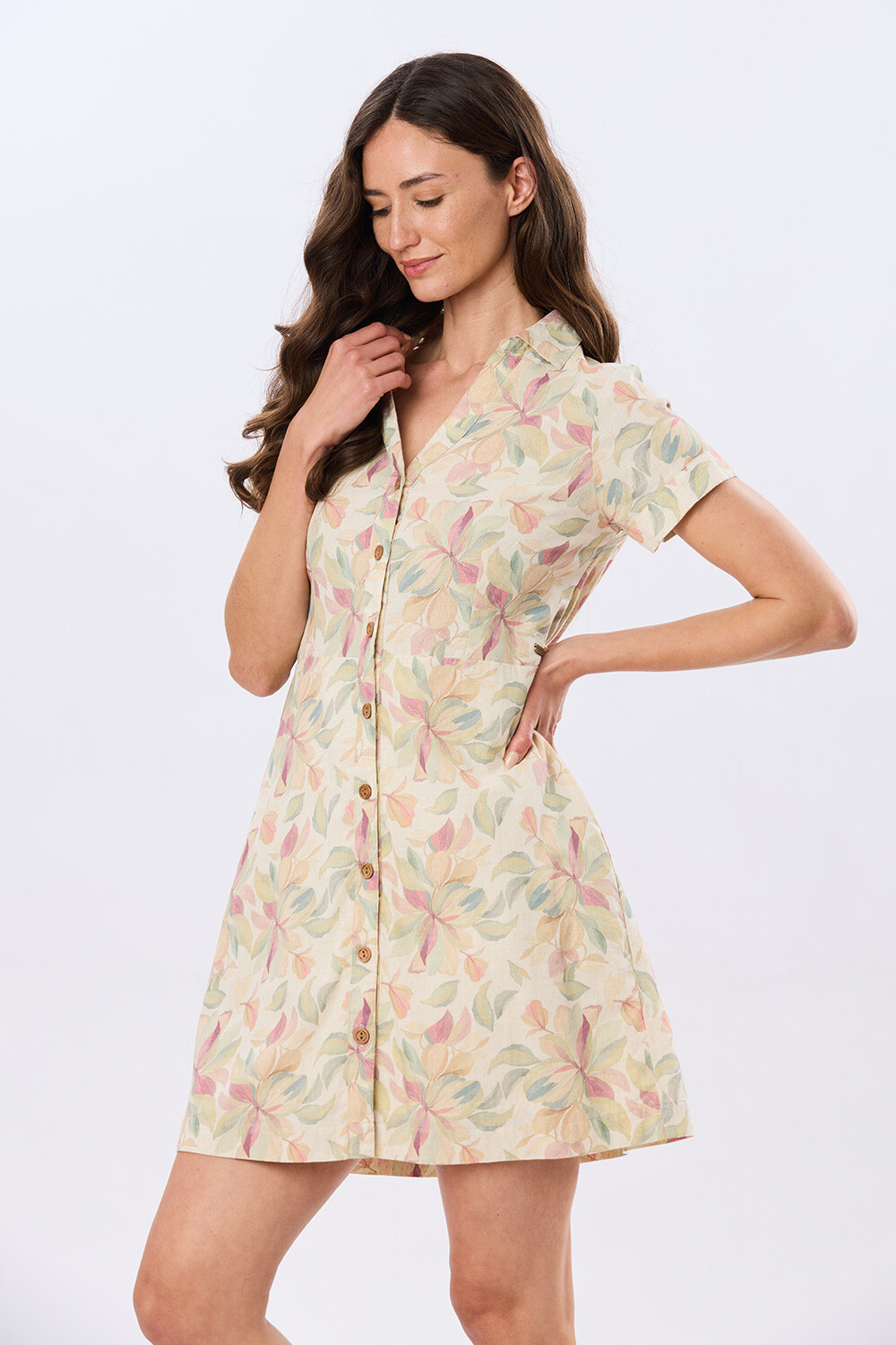 VESTIDO DE LINO ESTAMPADO Coral