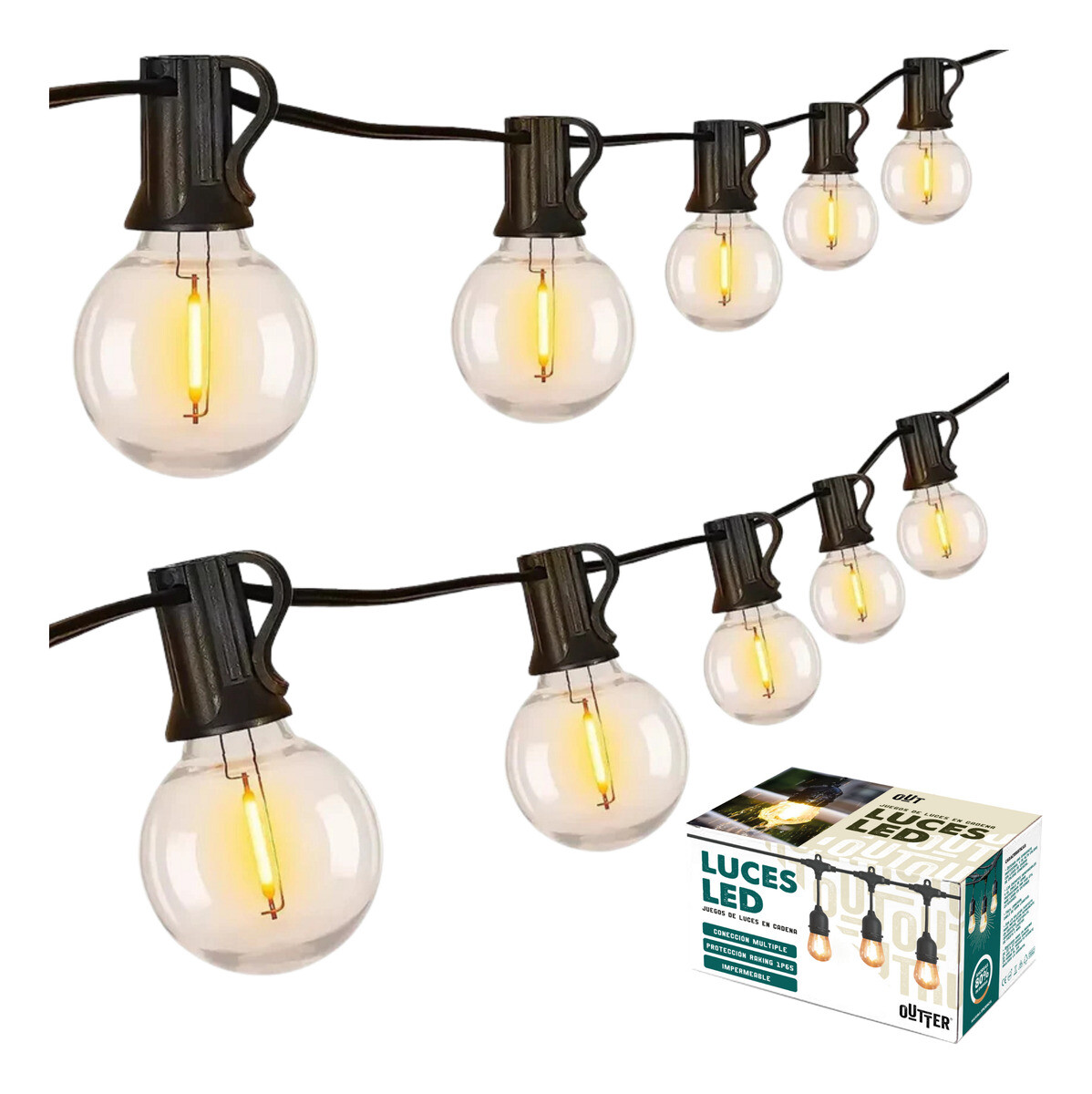 Guirnalda Guía De Luces Led Luz Cálida Patio Jardín 